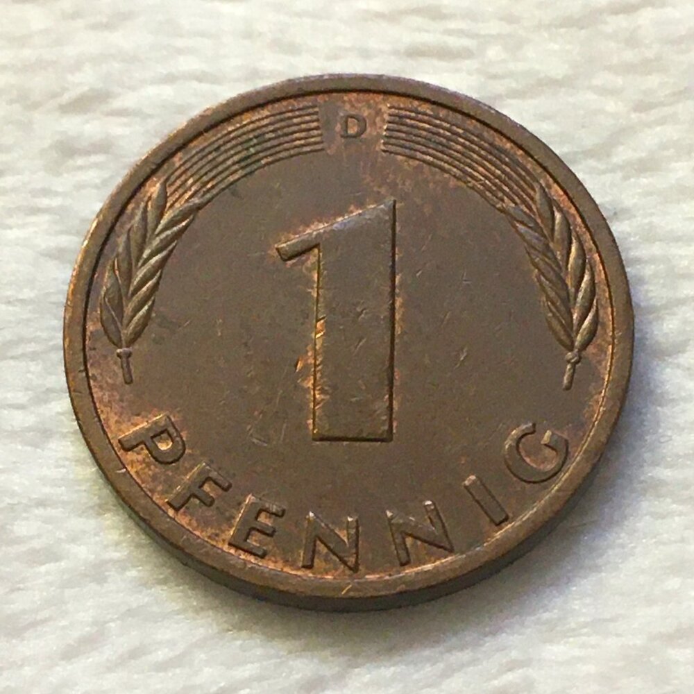 1982-D West Germany 1 Pfennig Coin - Munich Mint - Vintage Federal Republic